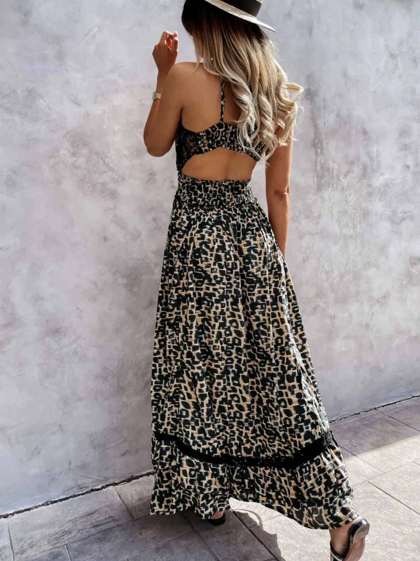 Leopard Print Sleeveless Maxi Dress with Lace Trim sold by Charming Charlie product image thumbnail 3