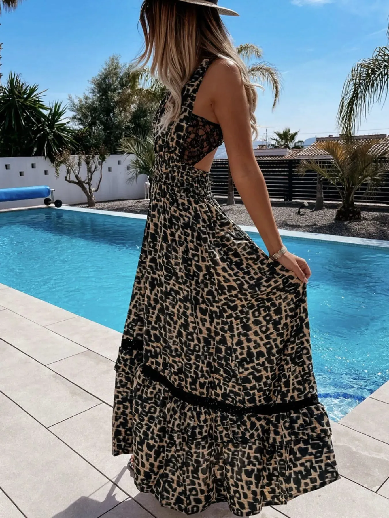 Leopard Print Sleeveless Maxi Dress with Lace Trim sold by Charming Charlie product image thumbnail 5