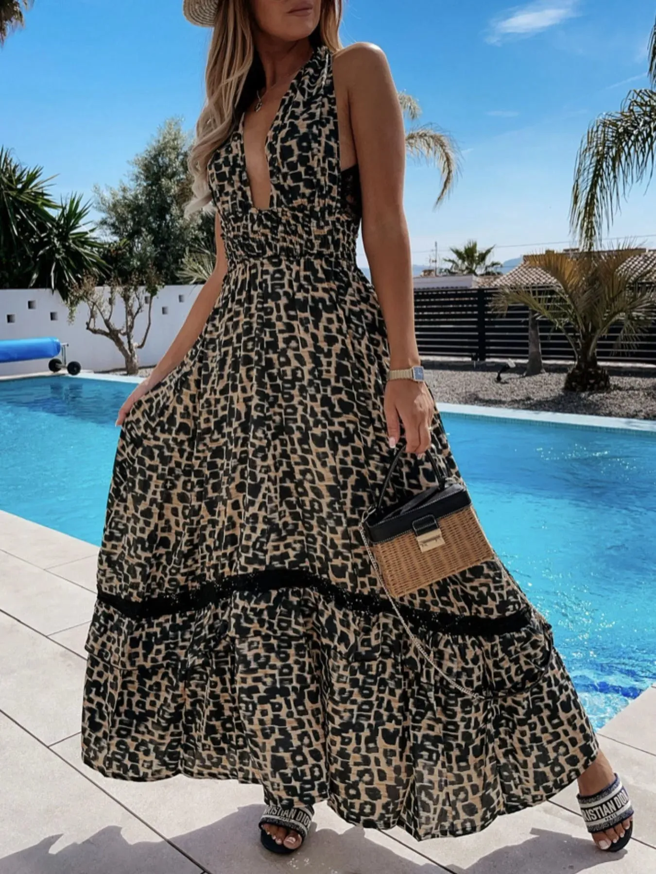 Leopard Print Sleeveless Maxi Dress with Lace Trim sold by Charming Charlie product image thumbnail 4