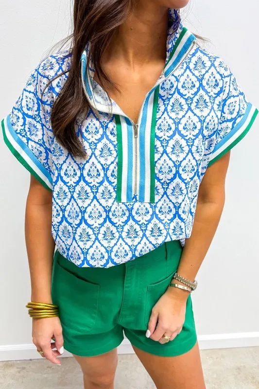Sky Blue Colorblock Striped Collar Bohemian Print sold by Charming Charlie