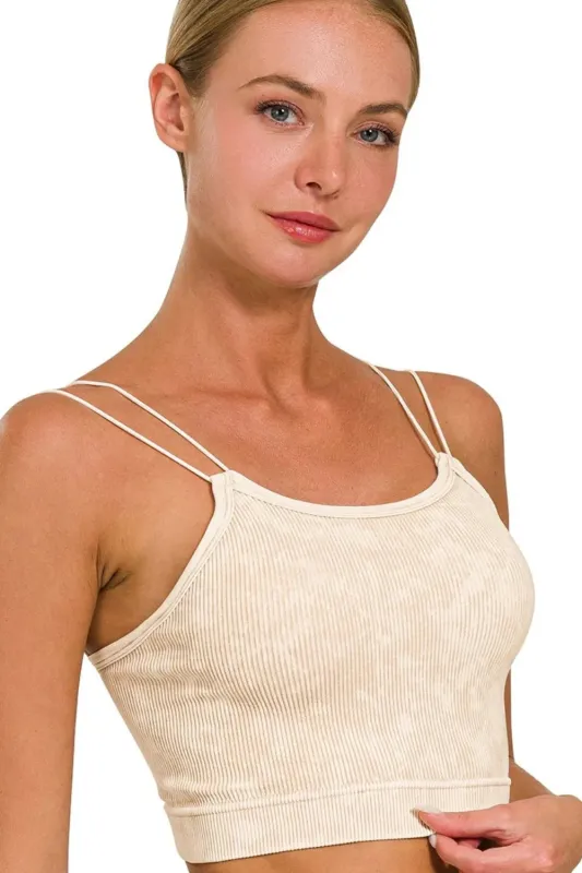 Zenana Washed Ribbed Seamless Double Strap Brami sold by Charming Charlie