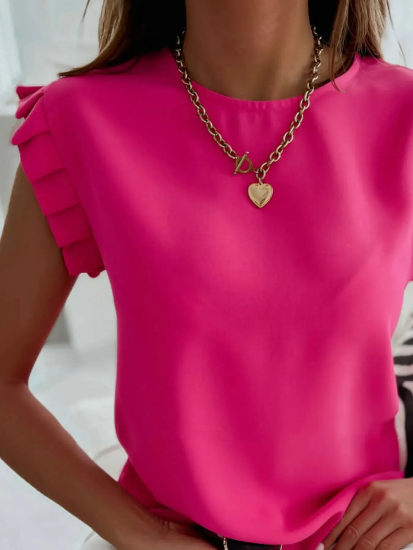 Ruffled Round Neck Cap Sleeve Top sold by Charming Charlie product image thumbnail 5