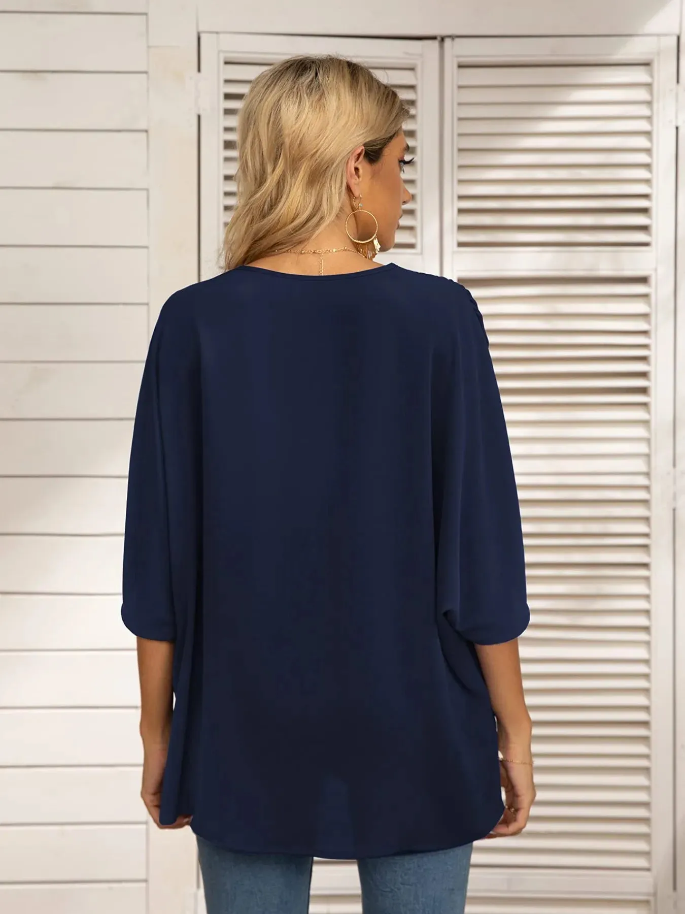 Printed Trim V-Neck Batwing Sleeve Blouse sold by Charming Charlie product image thumbnail 2