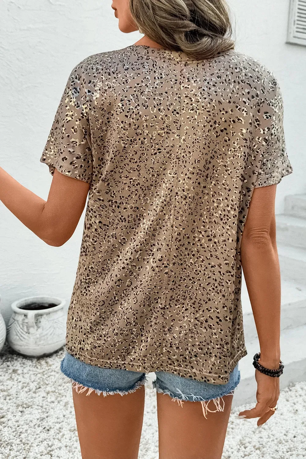 Parchment Shimmer Leopard Print Dolman Sleeve T Shirt sold by Charming Charlie product image thumbnail 2