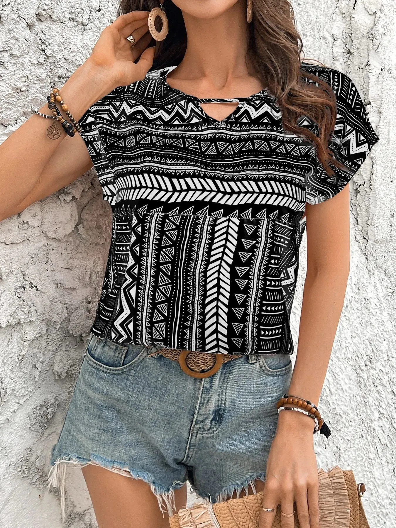 Geometric Print Short Sleeve Blouse sold by Charming Charlie product image thumbnail 2