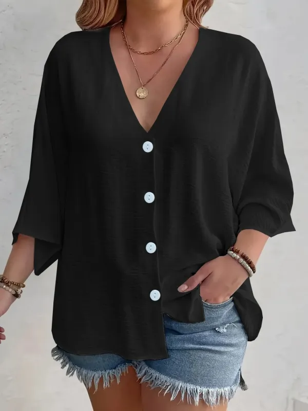 Full Size V-Neck Button Down Shirt Plus Size sold by Charming Charlie