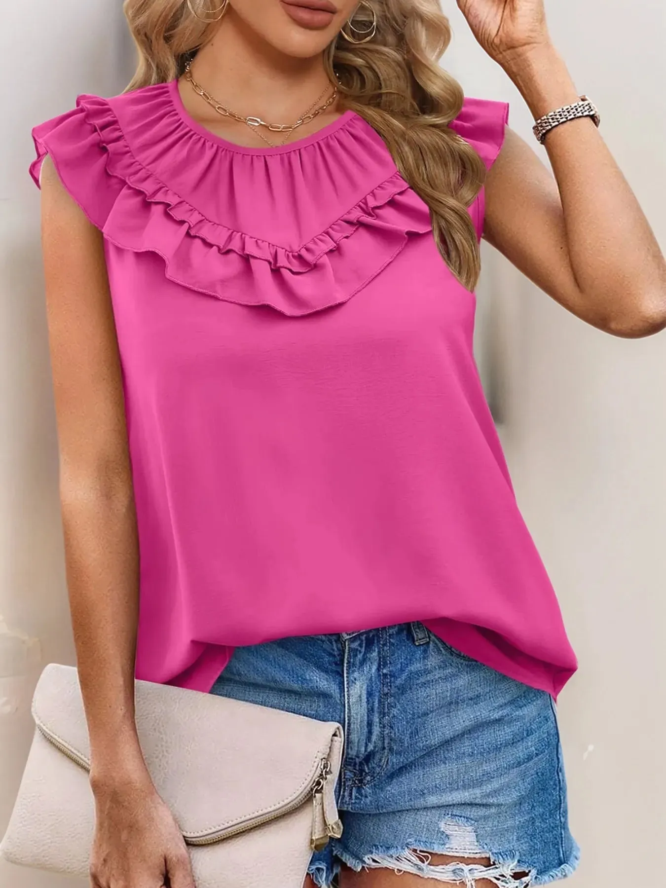 Ruffle Round Neck Blouse sold by Charming Charlie