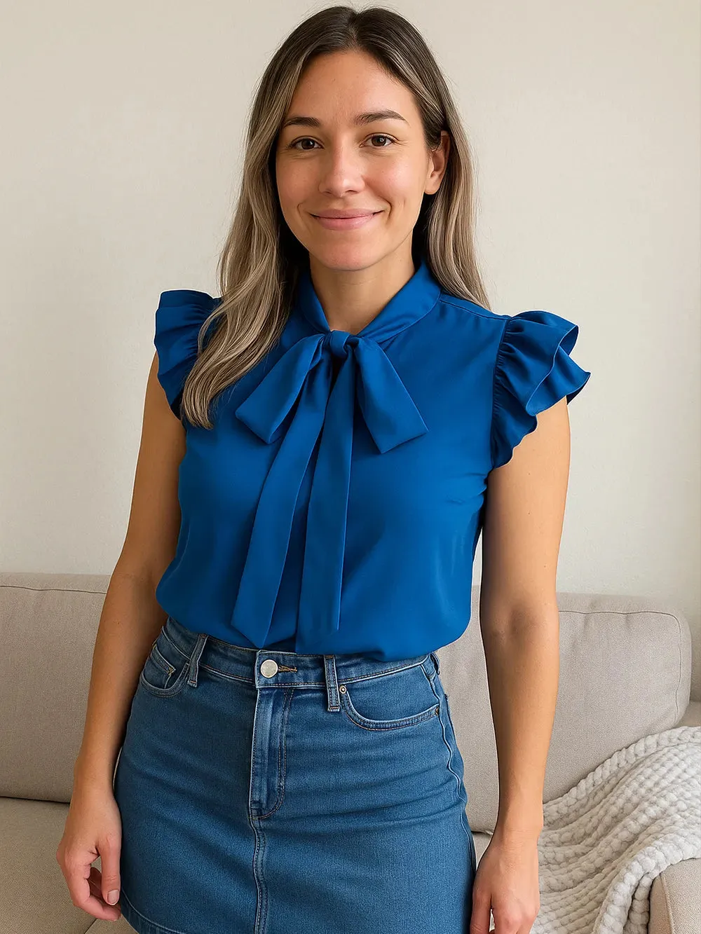 Ruffle Cap Sleeve Bow Tie Blouse sold by Charming Charlie product image thumbnail 2