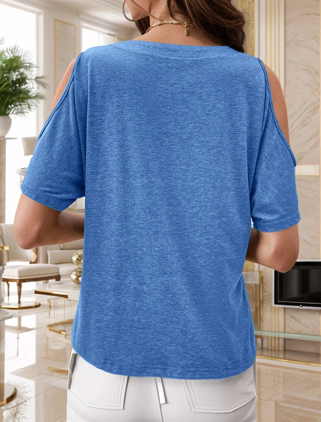 Full Size Cold Shoulder Button Front T-Shirt Plus Size sold by Charming Charlie product image thumbnail 2