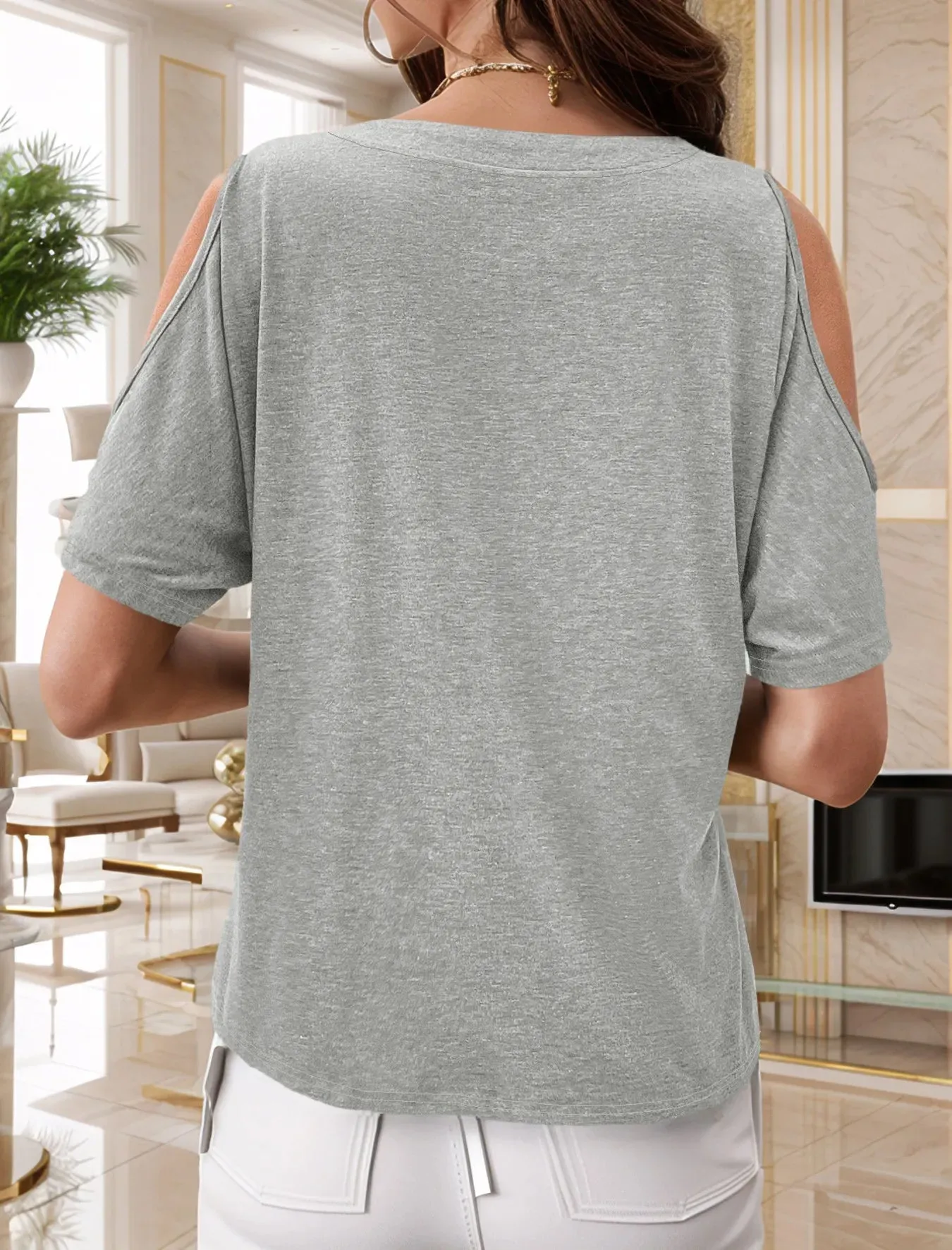 Full Size Cold Shoulder Button Front T-Shirt Plus Size sold by Charming Charlie product image thumbnail 5