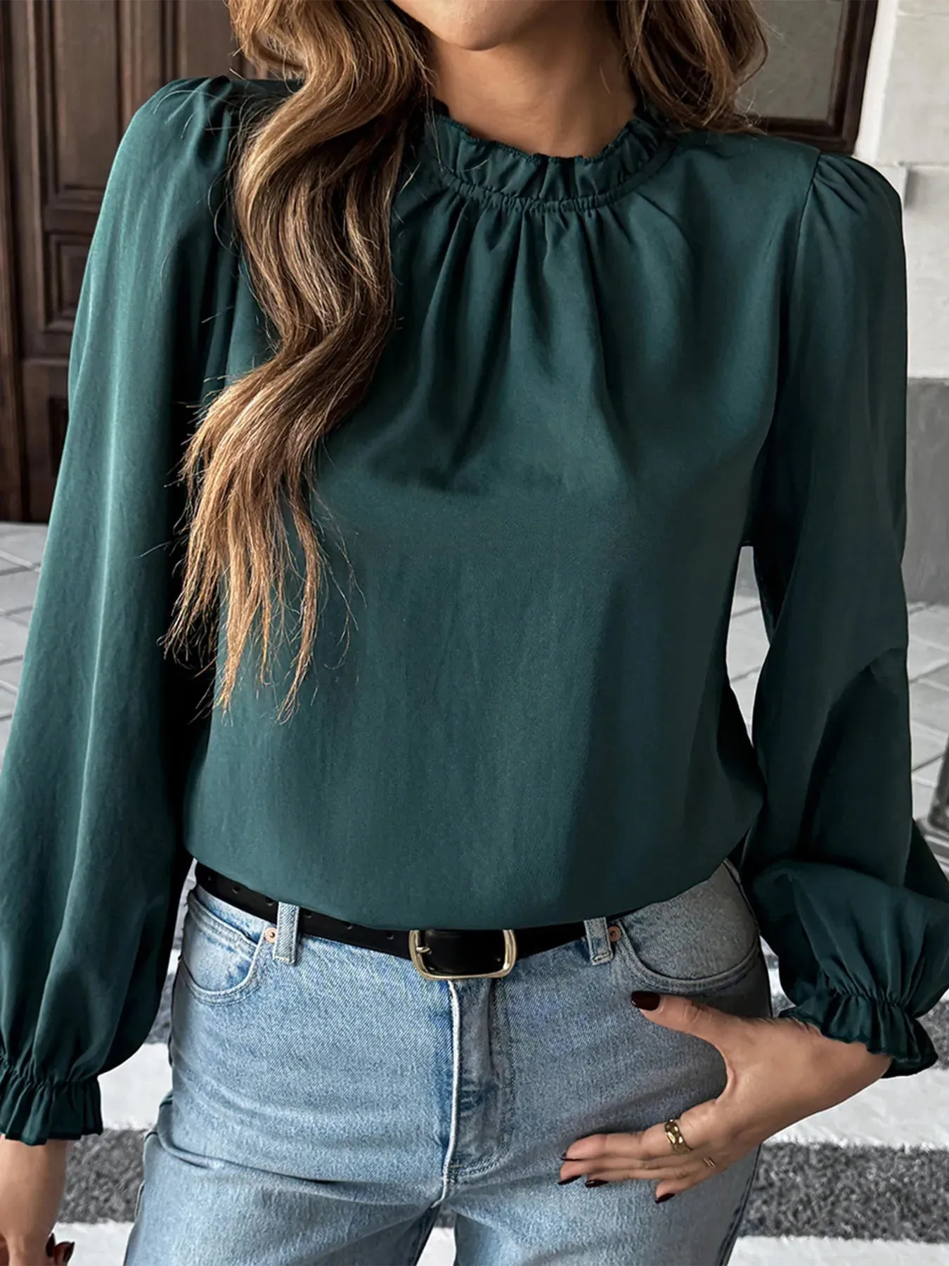 Ruched Round Neck Long Sleeve Blouse sold by Charming Charlie product image thumbnail 4