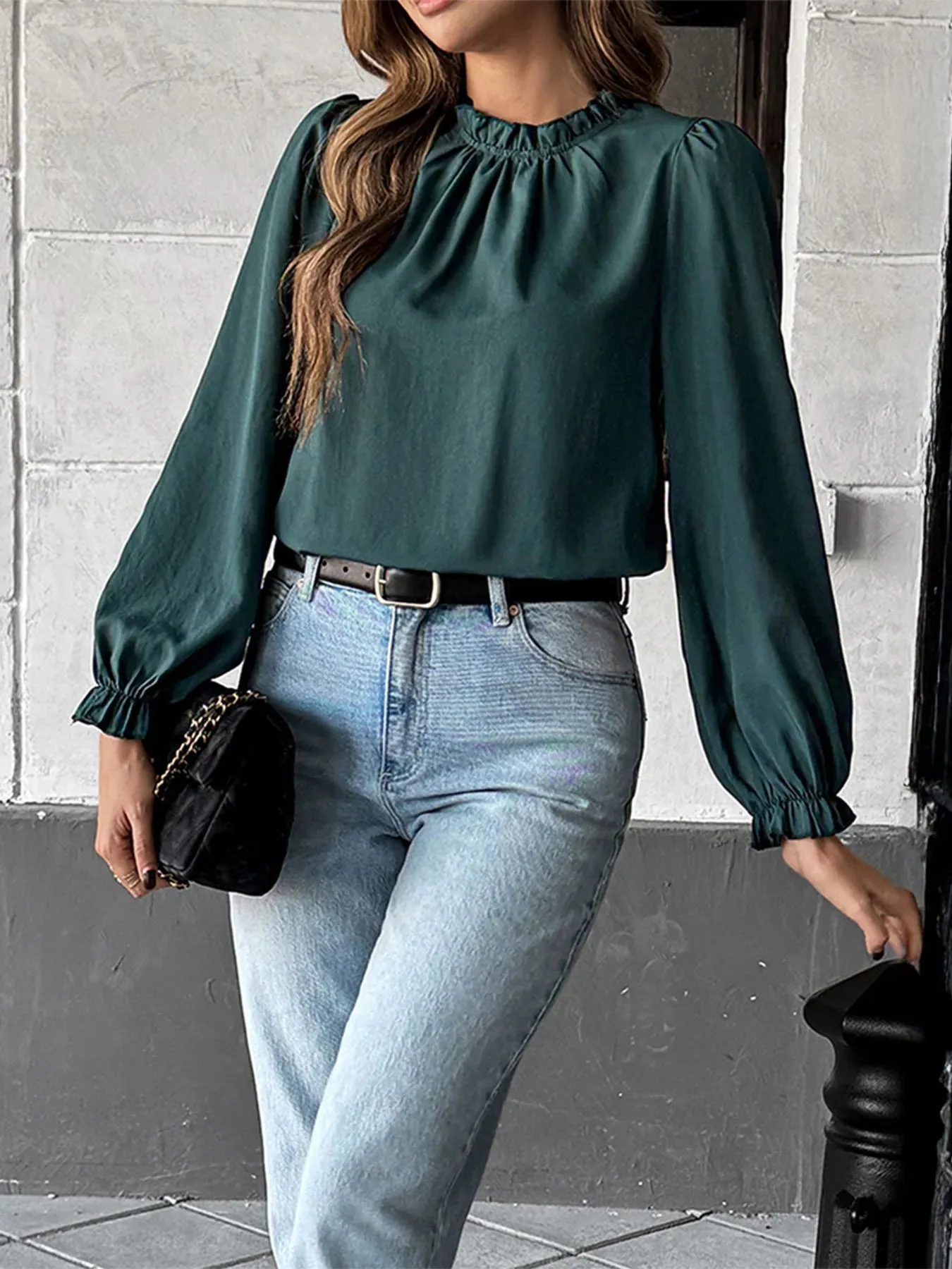 Ruched Round Neck Long Sleeve Blouse sold by Charming Charlie product image thumbnail 2