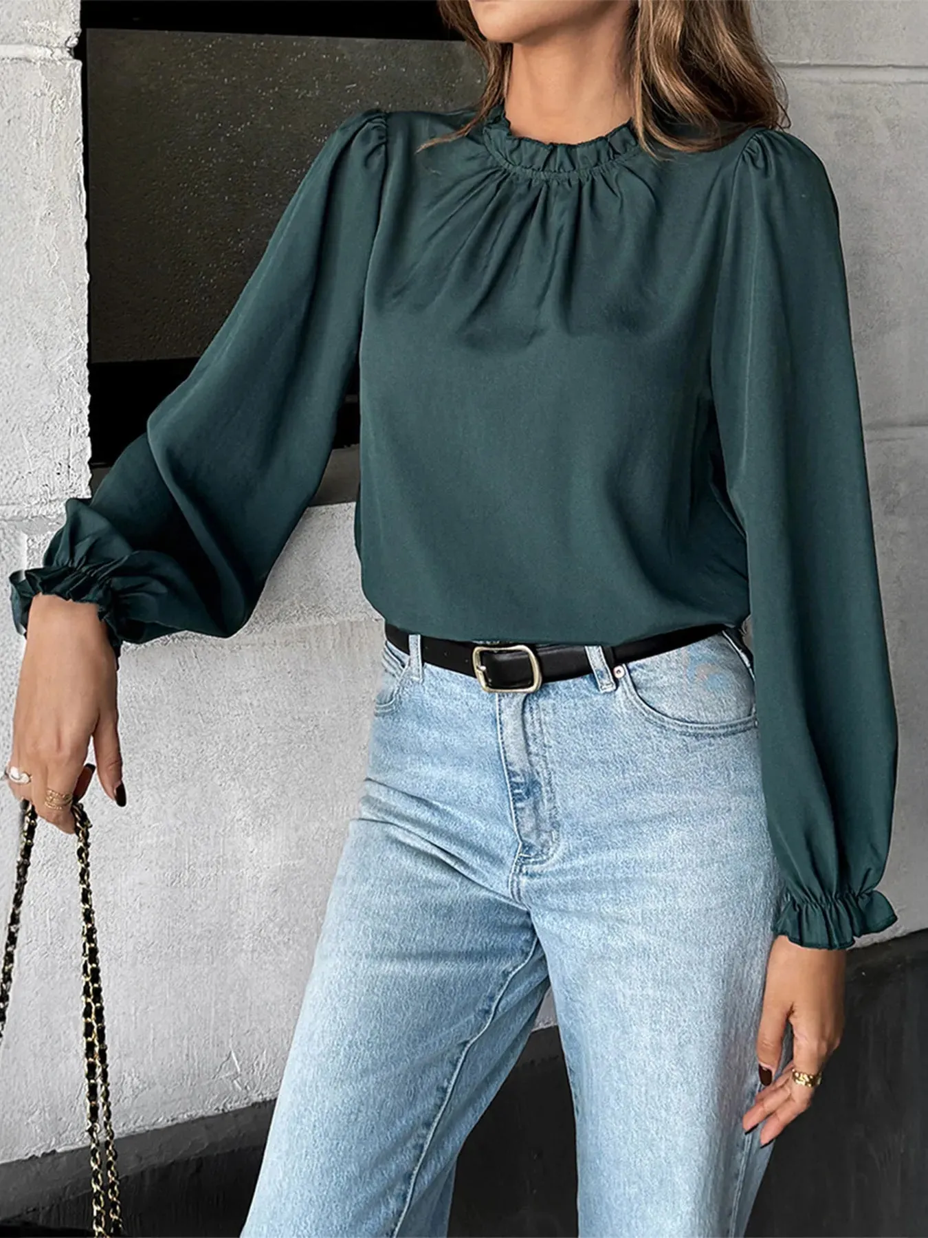 Ruched Round Neck Long Sleeve Blouse sold by Charming Charlie product image thumbnail 3