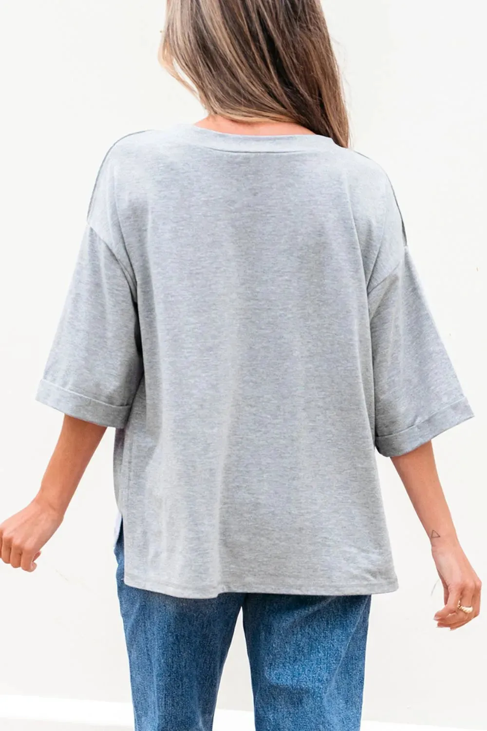 High Raglan Half Sleeve V Neck Oversized T Shirt sold by Charming Charlie product image thumbnail 3