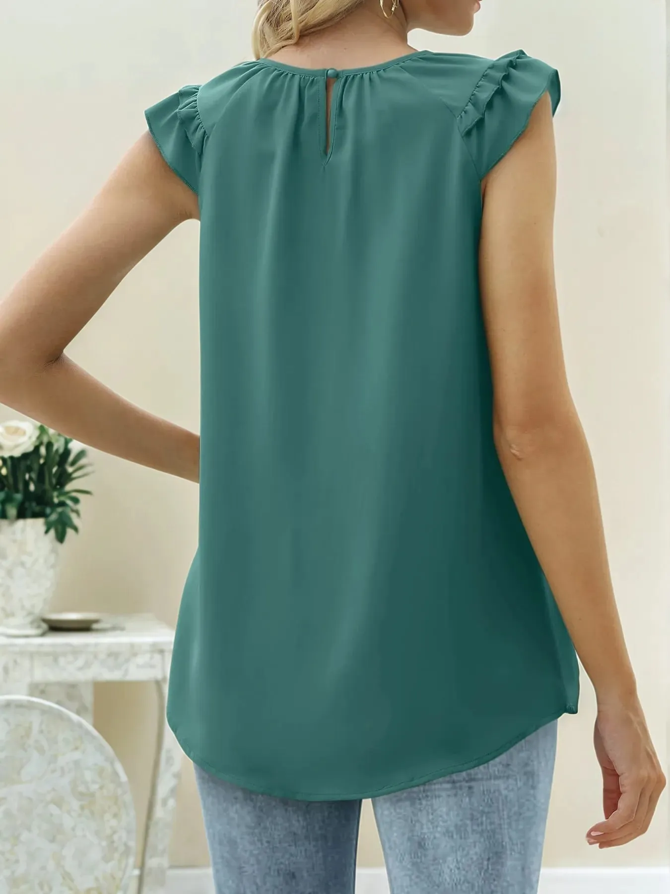 Ruffle Trim Round Neck Blouse sold by Charming Charlie product image thumbnail 3