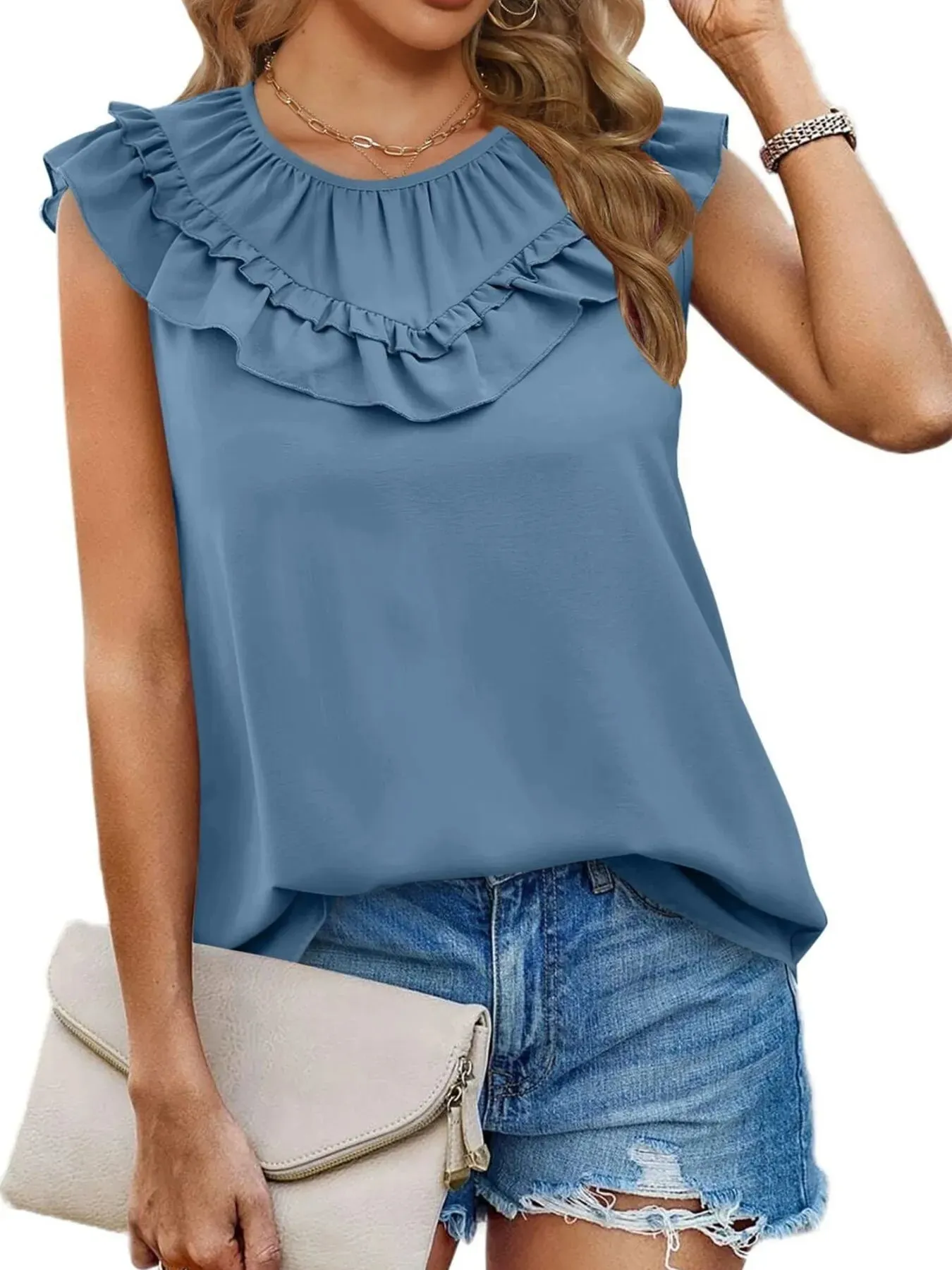 Ruffle Trim Round Neck Blouse sold by Charming Charlie product image thumbnail 5