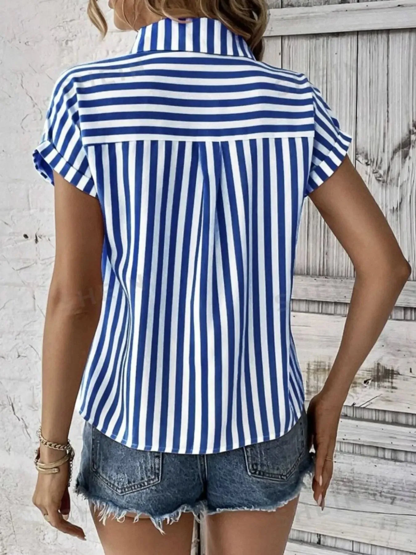Striped Button-Up Short Sleeve Shirt with Pocket sold by Charming Charlie product image thumbnail 3