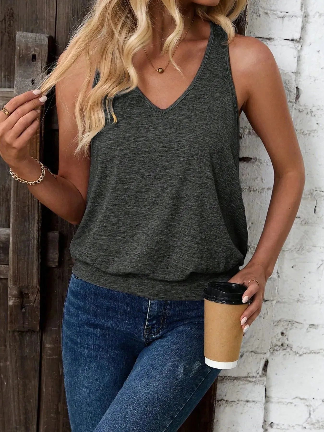 Solid V-Neck Tank sold by Charming Charlie product image thumbnail 4