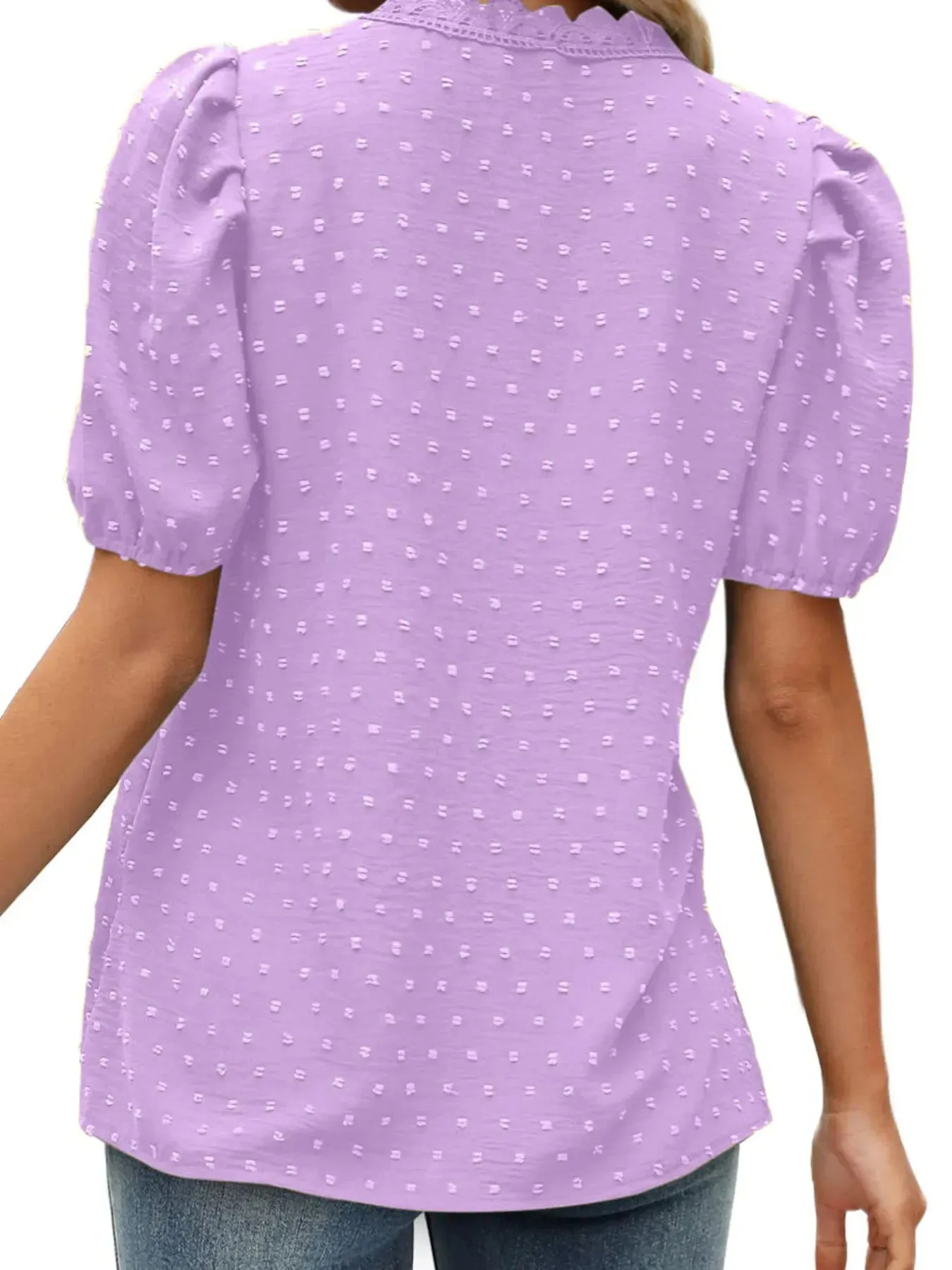 Puff Sleeve Swiss Dot Lace Trim Blouse sold by Charming Charlie product image thumbnail 4