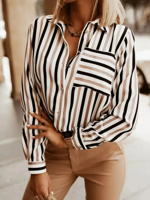 Striped Button-Down Long Sleeve Shirt sold by Charming Charlie