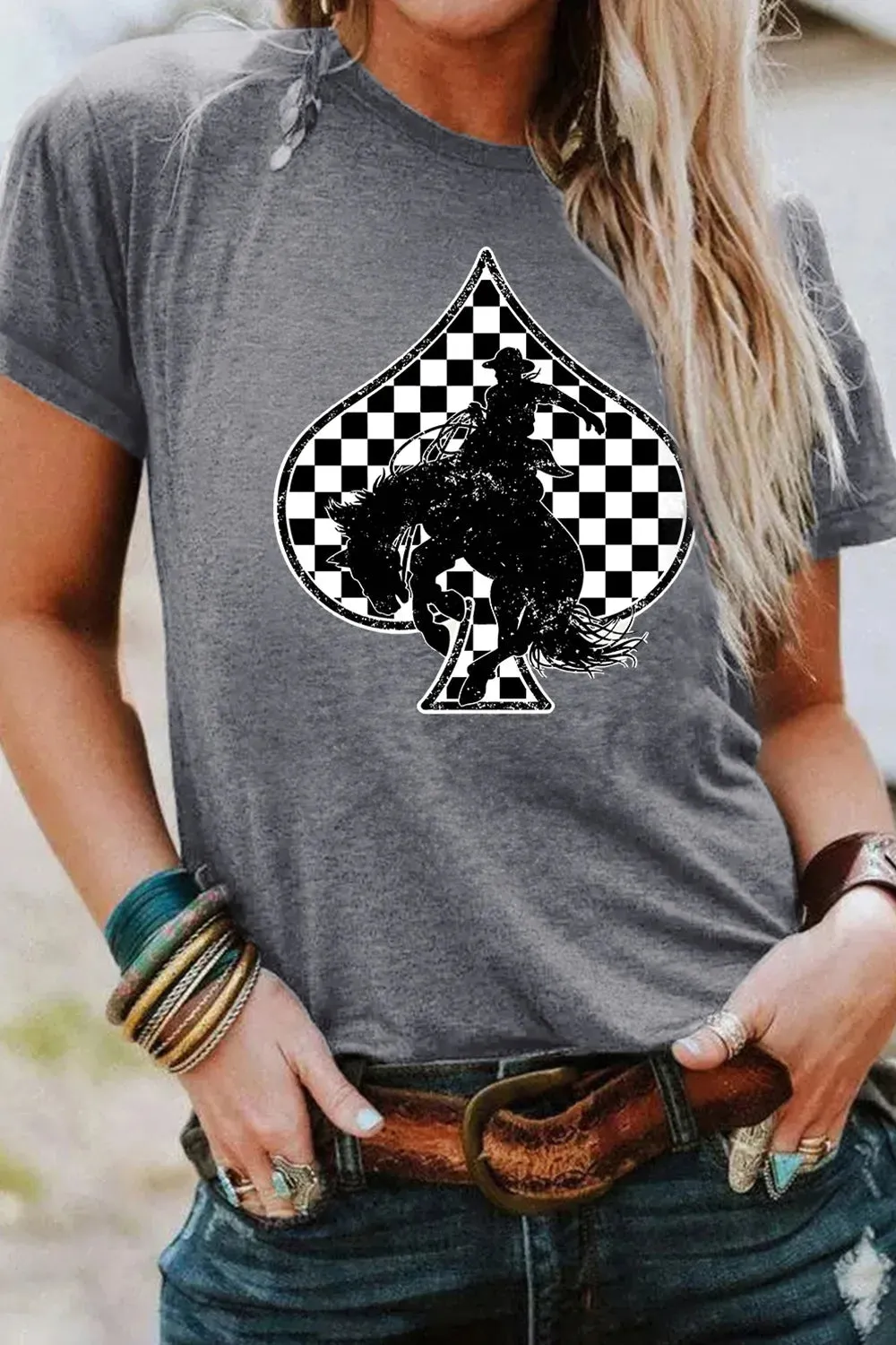 Redeo Check Spades Western Graphic T Shirt sold by Charming Charlie