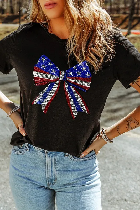 Bow Rhinestone Round Neck T-Shirt sold by Charming Charlie