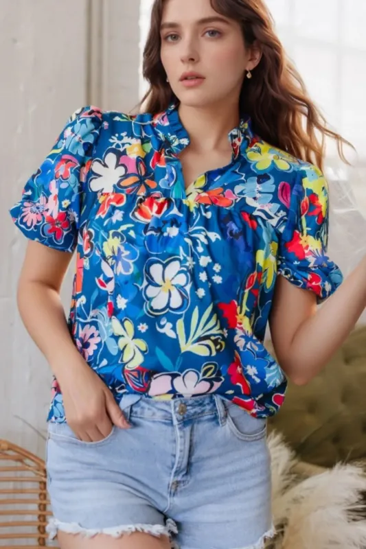Floral Print Ruffle Sleeve Loose Blouse sold by Charming Charlie