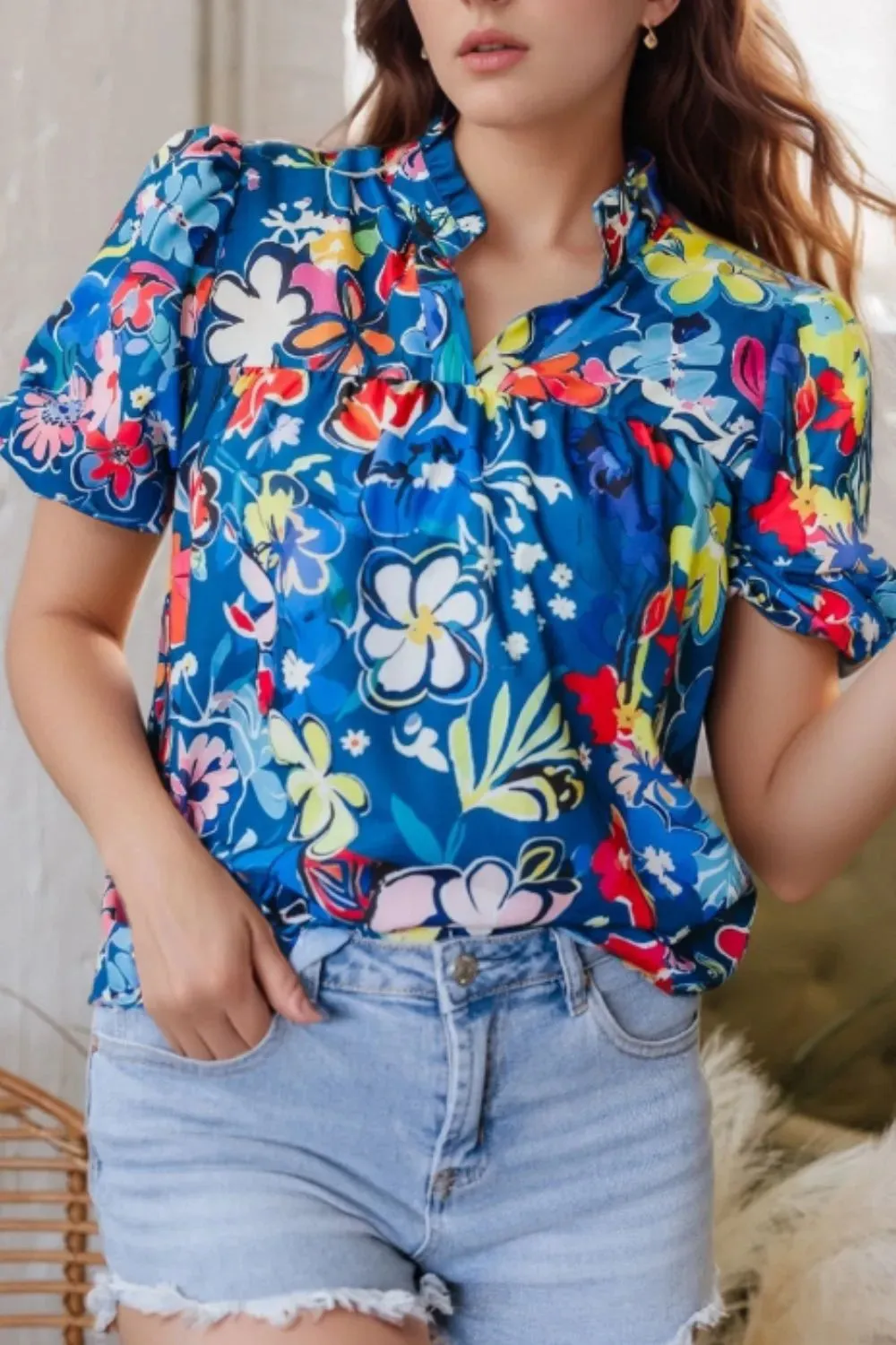 Floral Print Ruffle Sleeve Loose Blouse sold by Charming Charlie product image thumbnail 2