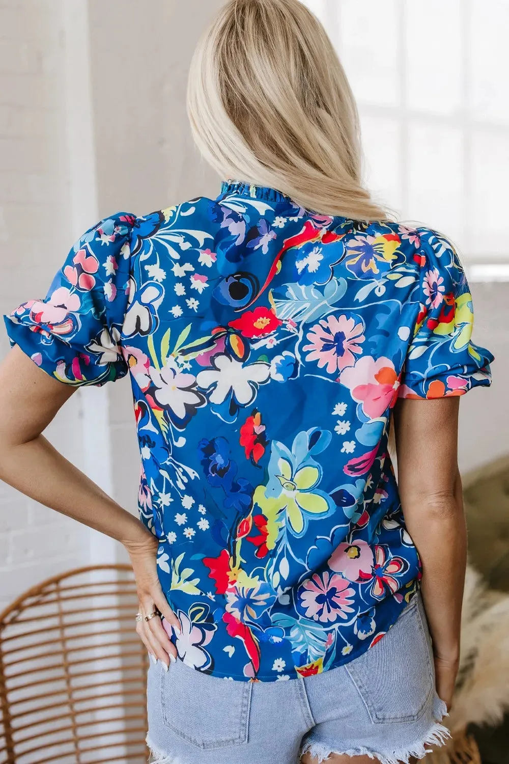 Floral Print Ruffle Sleeve Loose Blouse sold by Charming Charlie product image thumbnail 3