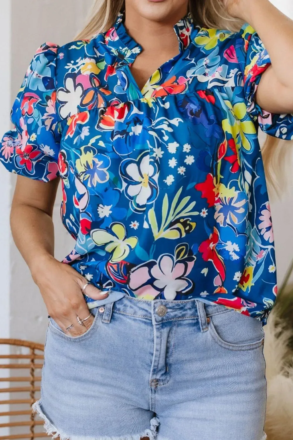 Floral Print Ruffle Sleeve Loose Blouse sold by Charming Charlie product image thumbnail 4