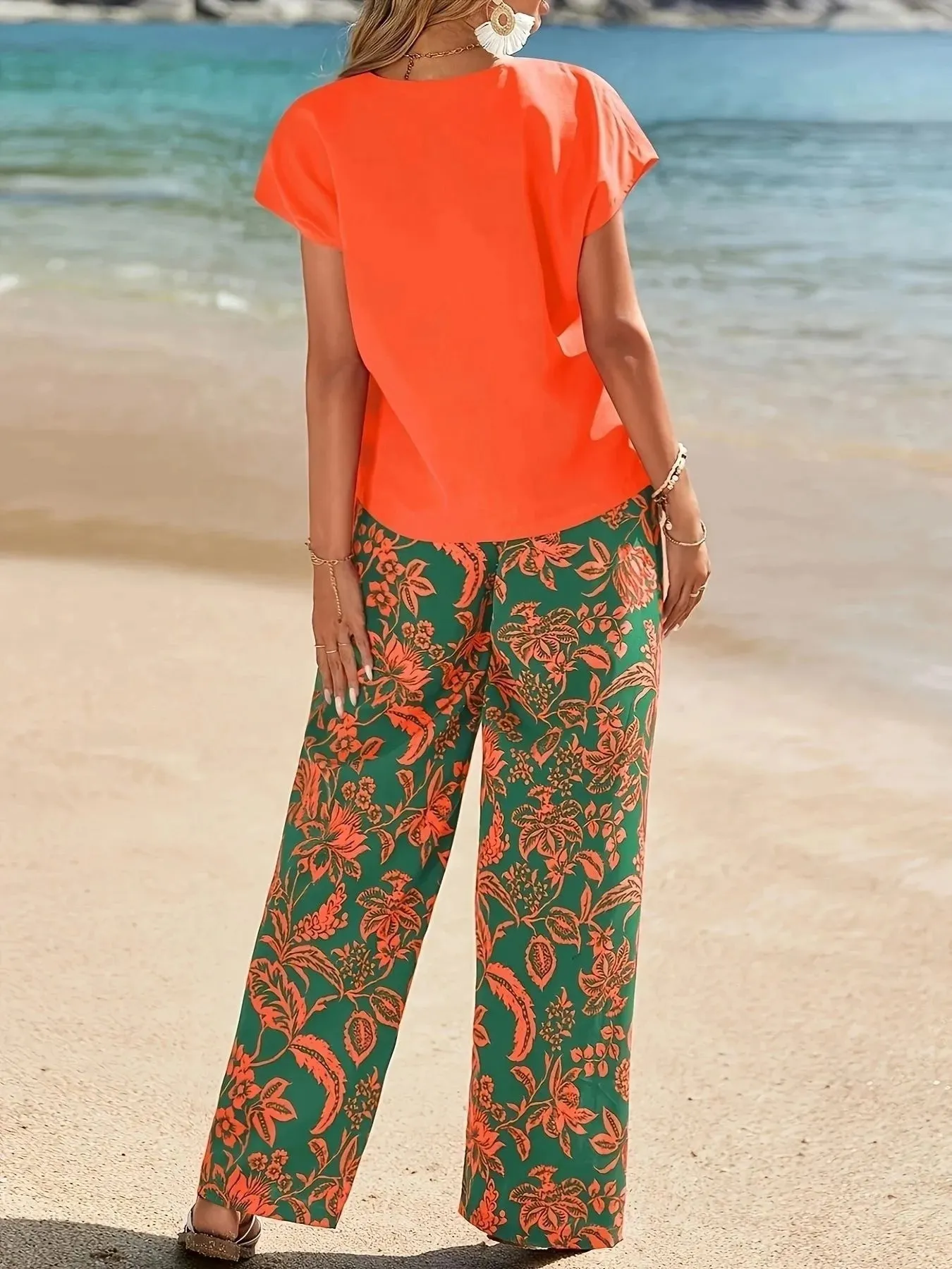 V-Neck Top and Summer Beach Floral Print Pants Two-Piece Set sold by Charming Charlie product image thumbnail 2