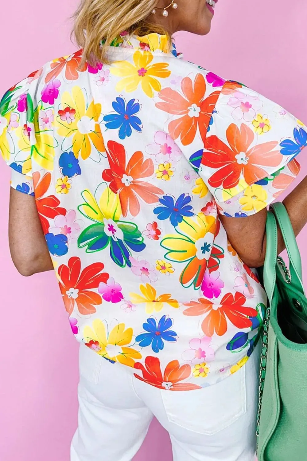 Ruffled Printed Notched Cap Sleeve Blouse sold by Charming Charlie product image thumbnail 5