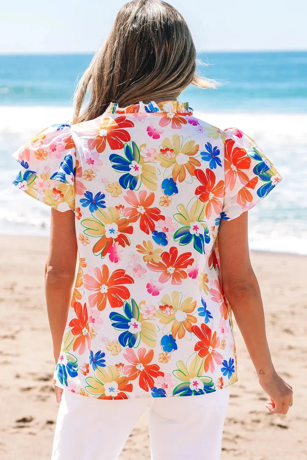 Ruffled Printed Notched Cap Sleeve Blouse sold by Charming Charlie product image thumbnail 2