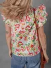 Multicolour Floral Printed Cap Sleeve Split Neck Blouse sold by Charming Charlie