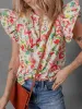 Multicolour Floral Printed Cap Sleeve Split Neck Blouse sold by Charming Charlie