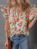 Multicolour Floral Printed Cap Sleeve Split Neck Blouse sold by Charming Charlie