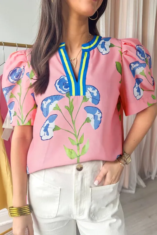 Printed Notched Puff Sleeve Blouse sold by Charming Charlie