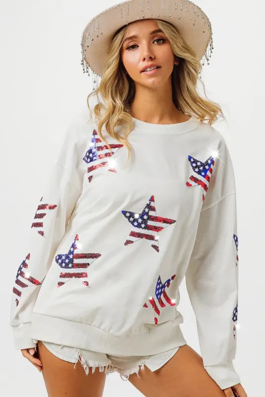 BiBi American Flag Sequin Star Sweatshirt sold by Charming Charlie