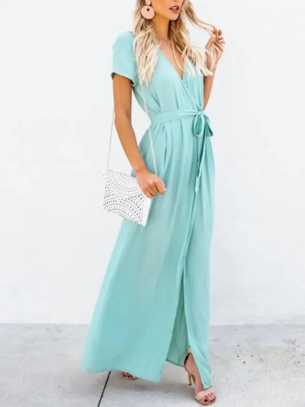 Surplice Short Sleeve Tie Waist Dress sold by Charming Charlie