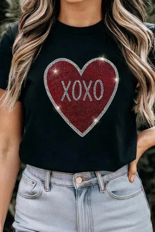 Black Rhinestone XOXO Heart Graphic Crewneck Tee sold by Charming Charlie