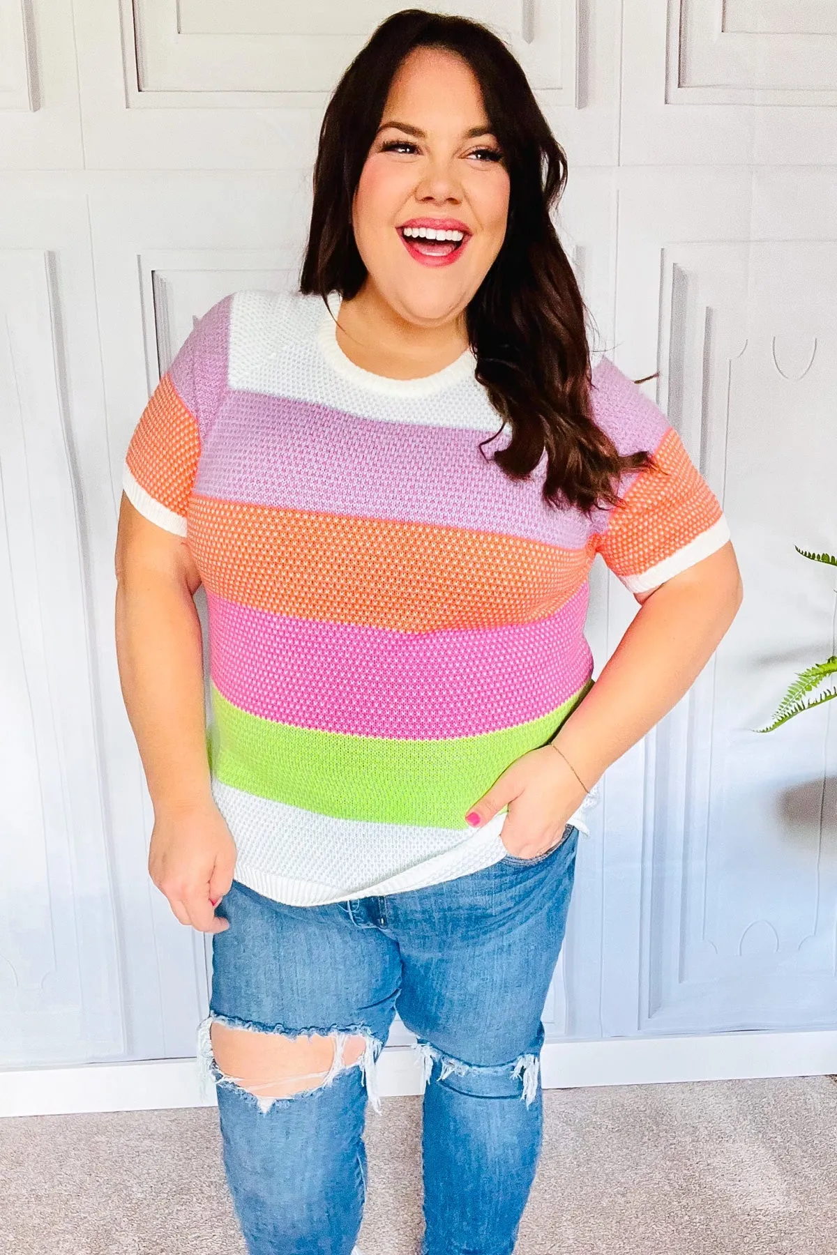 Get Started Lavender & Orange Stripe Jacquard Sweater Top sold by Charming Charlie product image thumbnail 4