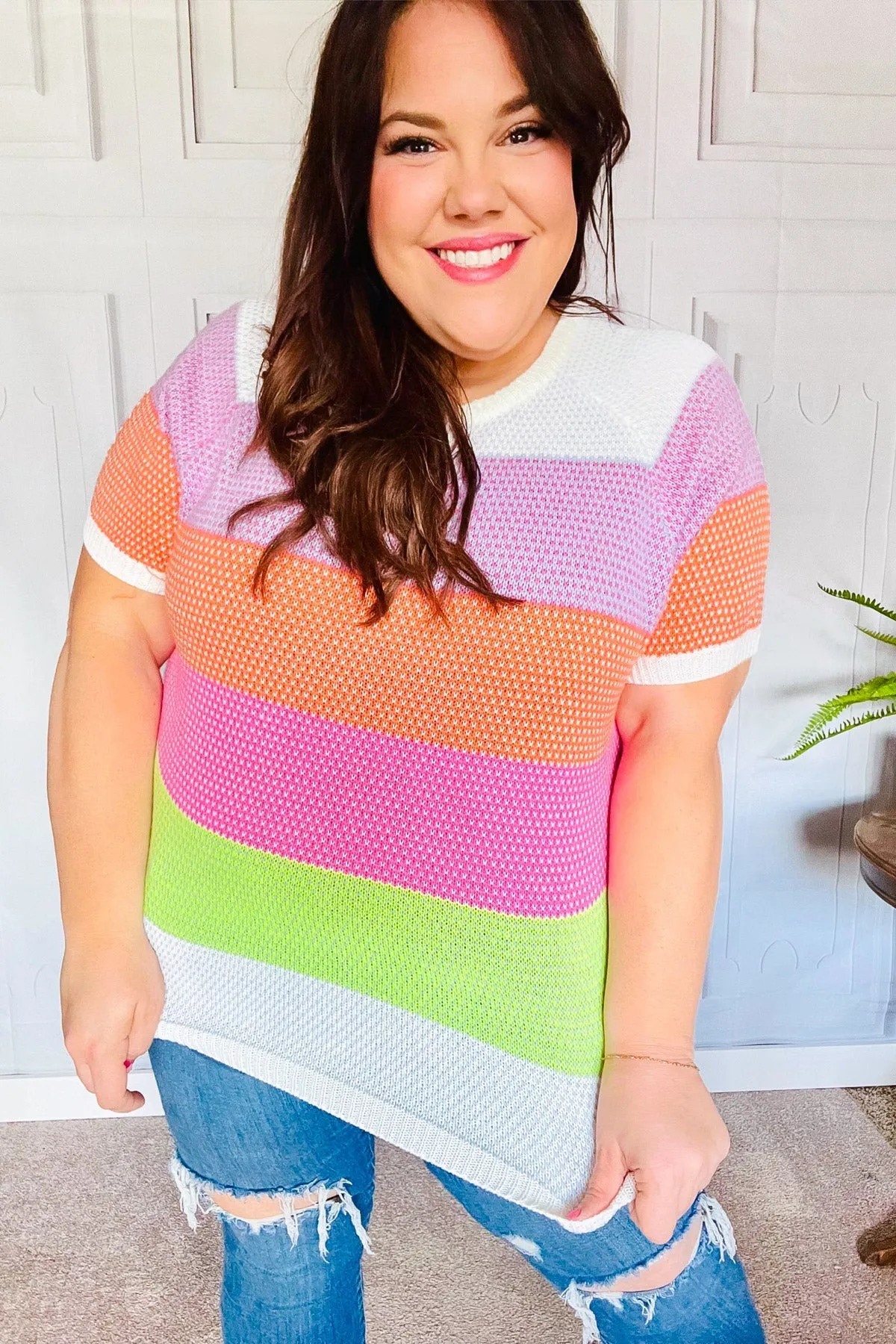 Get Started Lavender & Orange Stripe Jacquard Sweater Top sold by Charming Charlie product image thumbnail 2