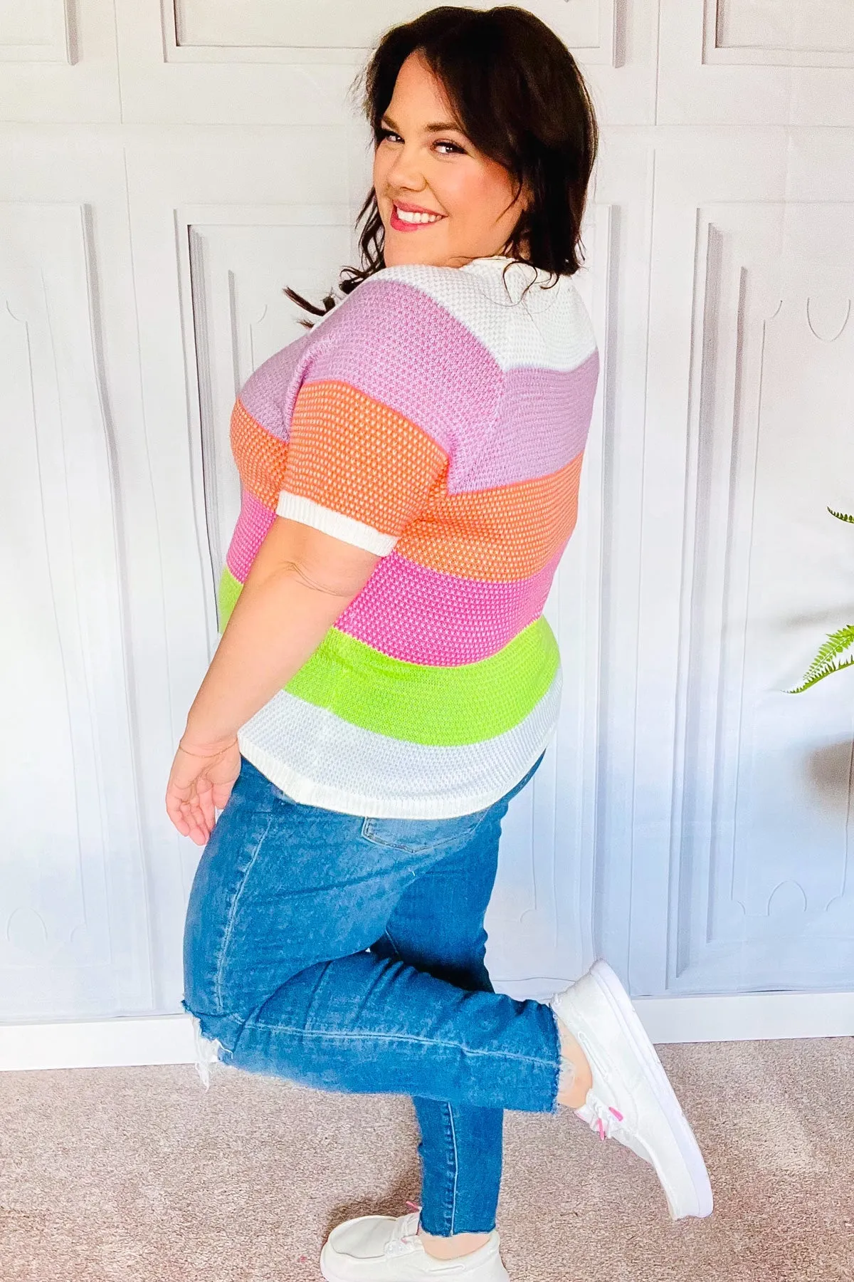 Get Started Lavender & Orange Stripe Jacquard Sweater Top sold by Charming Charlie product image thumbnail 3