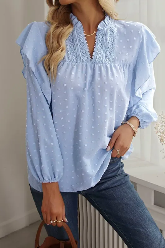 Swiss Dot Ruffled Long Sleeve Blouse sold by Charming Charlie