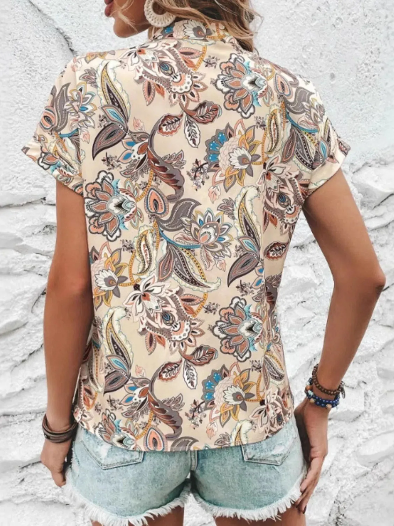 Printed Notched Short Sleeve Blouse sold by Charming Charlie product image thumbnail 2