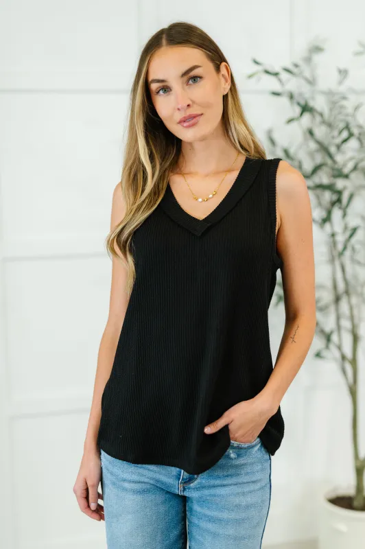 Thread Lightly Ribbed Knit Tank in Black sold by Charming Charlie