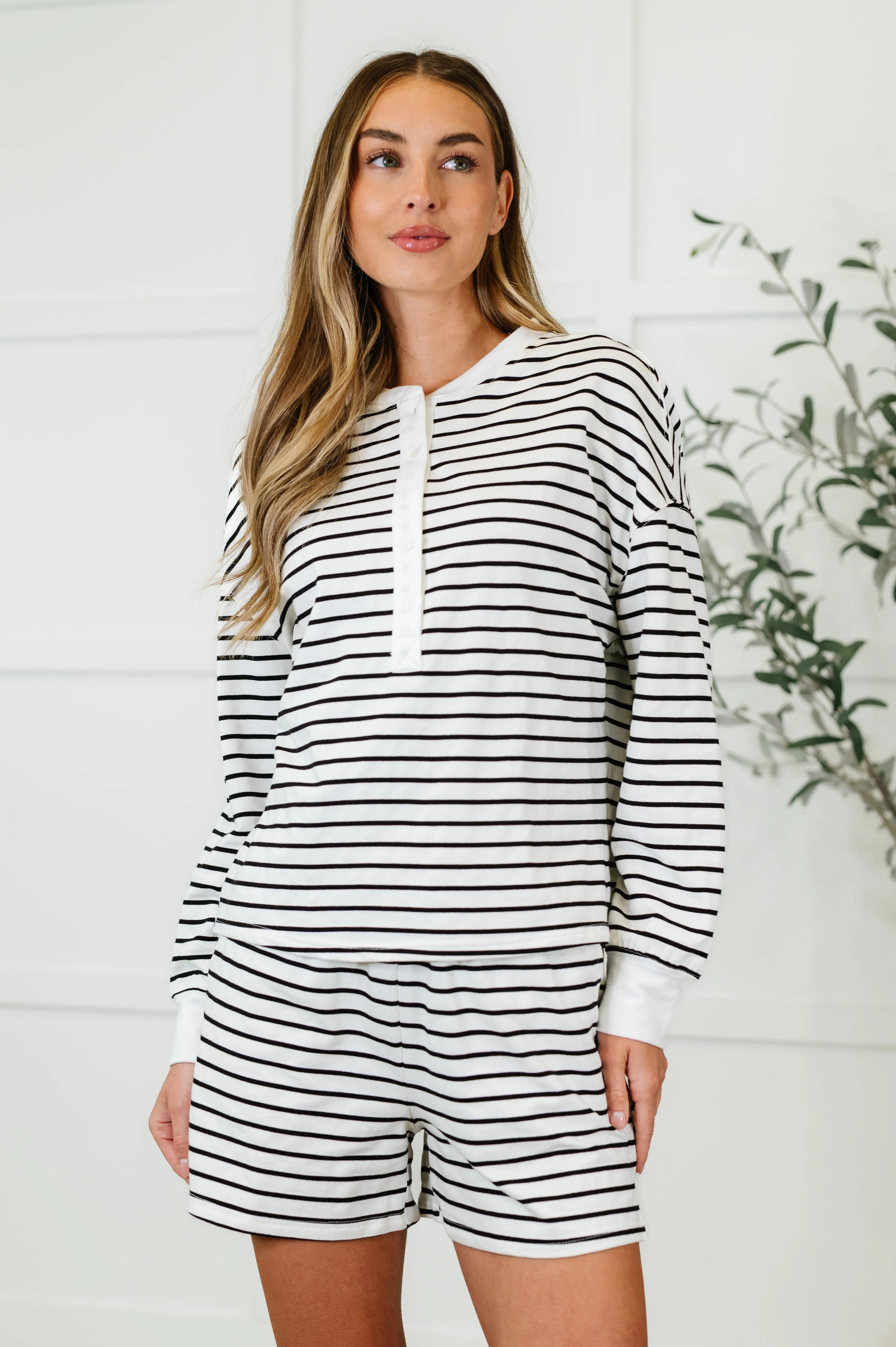 Situationally Sound Striped Long Sleeve Top and Shorts Set sold by Charming Charlie