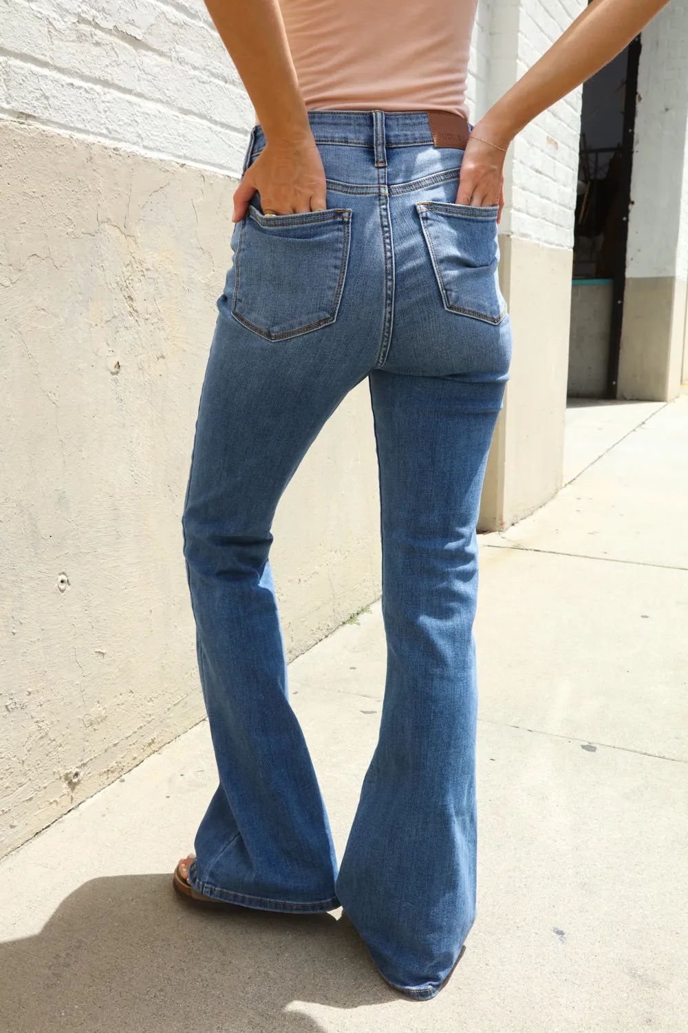 Judy Blue High Rise Trouser Flare Medium Wash Denim Jeans sold by Charming Charlie product image thumbnail 2