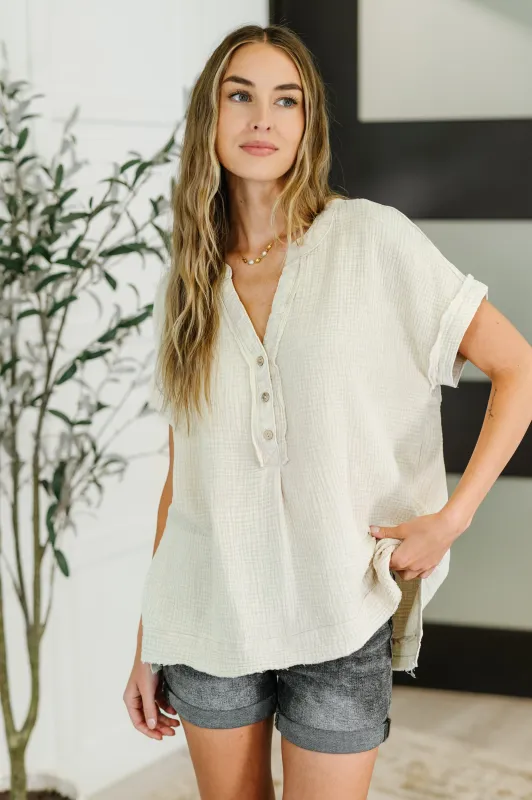 Basic Fade V-Neck Acid Wash Top in Sand Beige sold by Charming Charlie