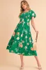 Green Floral Print Bubble Sleeve Smocked Tiered Mi sold by Charming Charlie